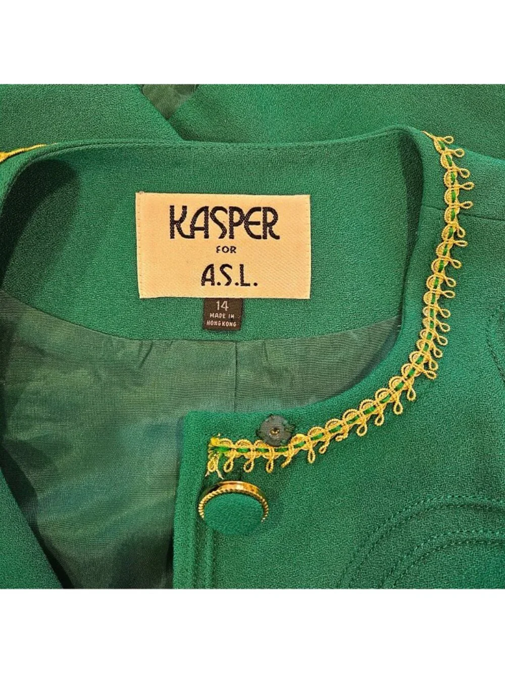 Kasper Womens 14 Green Embroidered Blazer Skirt Suit Set career formal